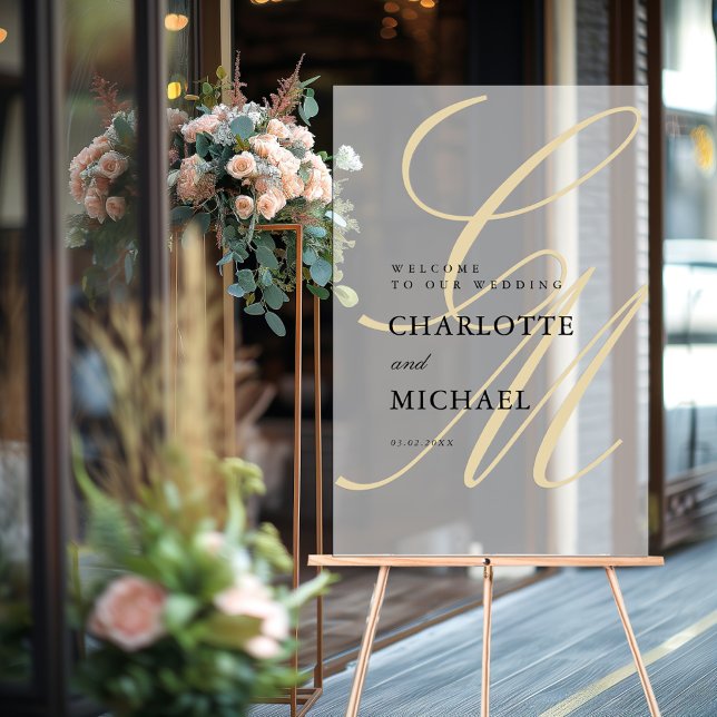 Monogram für Minimalistisches Skript-Schriftart |  Acrylschild (Minimalist Script Font Monogram | Elegant Wedding Acrylic Sign with your name and date.)