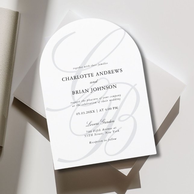 Monogram für Minimalistisches Skript-Schriftart |  Einladung (Minimalist Script Font Monogram | Elegant Arch Wedding Invitation)
