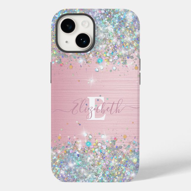 Monogram für moderne blush Holographic Imitats Gli Case-Mate iPhone Hülle (Rückseite)