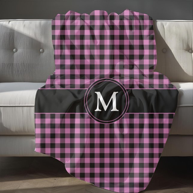 Monogram für moderne rosa Karierte Karo Fleecedecke (Modern Pink Plaid Checks Monogram Fleece Blanket)