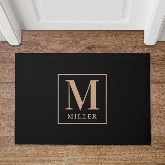 Monogram für moderne Schwarz- und Tan-Familienname Fußmatte