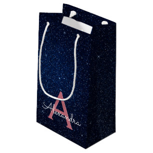 Monogram für Navy Blue & Rose Gold Sparkle Glitzer Kleine Geschenktüte