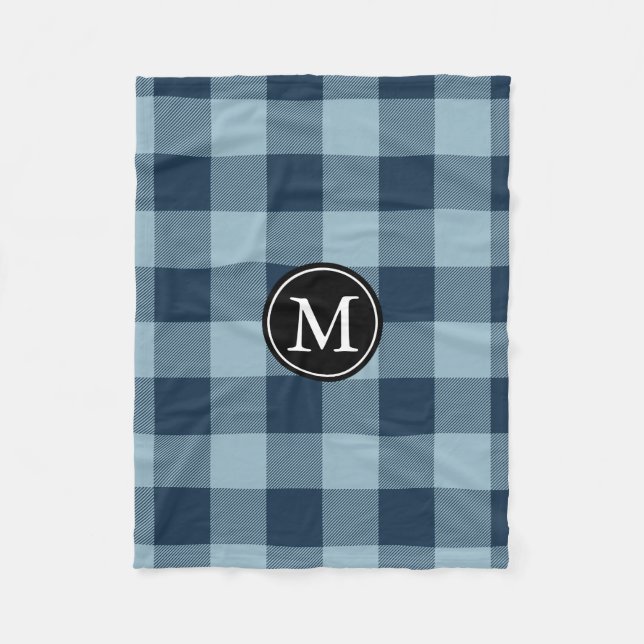 Monogram für Navy und Light Blue Buffalo Karo Fleecedecke (Vorderseite)