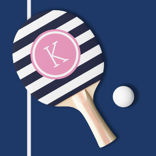 Monogram für Navy und Pink Preppy Strips Tischtennis Schläger