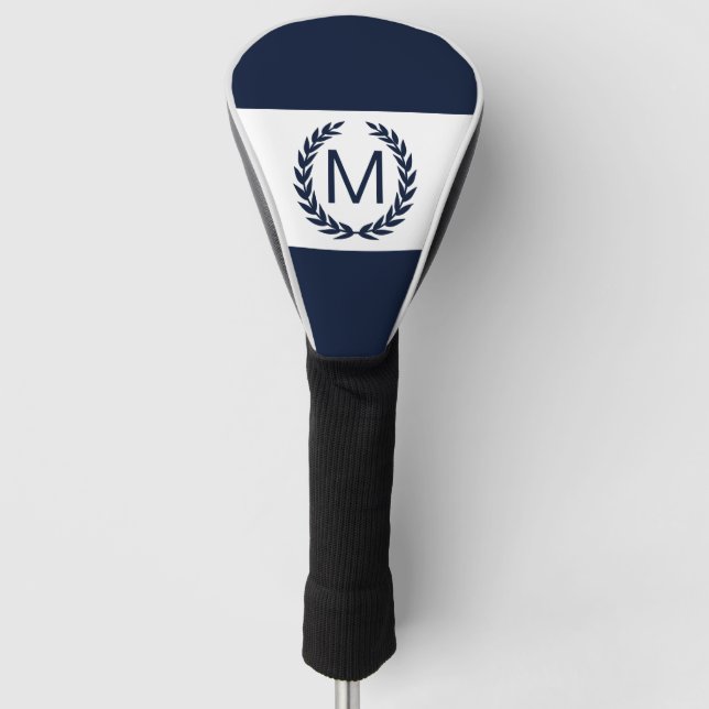Monogram für personalisierte Navy & White Laurel W Golf Headcover (Vorderseite)