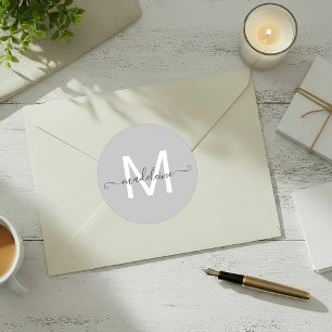 Monogram für personalisierten Skriptnamen Grau Runder Aufkleber