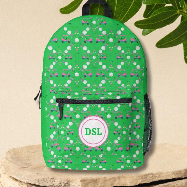 Monogram für Pink Diamond Golf Floral Designs Bedruckter Rucksack (Von Creator hochgeladen)