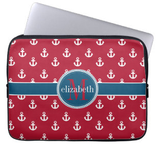 Monogram für Red White Blue Ship Anker Laptopschutzhülle