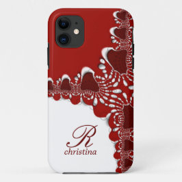Monogram für Red White Tribal Lace Fraktale iPhone 11 Hülle