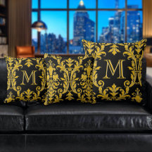 Monogram für Schwarz-Gold-Damask-Wirbel