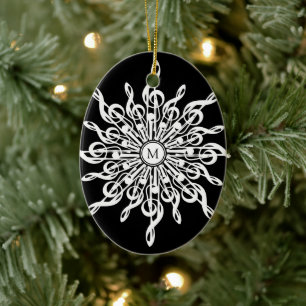 Monogram für Schwarzweißschneeflocken-Musiknoten Keramik Ornament