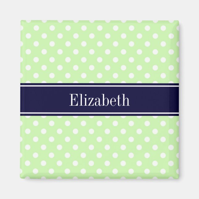 Monogram für Sellerie und White Polka Dots Navy Magnet (Vorne)