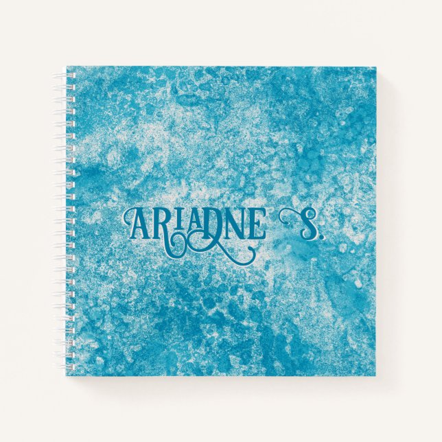 Monogram für Sky Blue & White Coral Texture Notizbuch (Vorderseite)