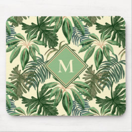 Monogram für tropische Palm-Blätter Mousepad