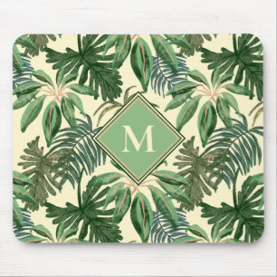 Monogram für tropische Palm-Blätter Mousepad