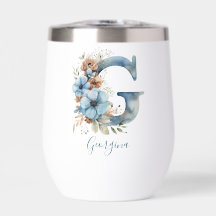 Monogram G Blue Floral Watercolor Gift Ihr erstes