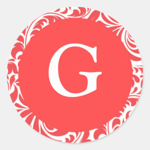 Monogram G Coral Colors White Designer Einladendes Runder Aufkleber