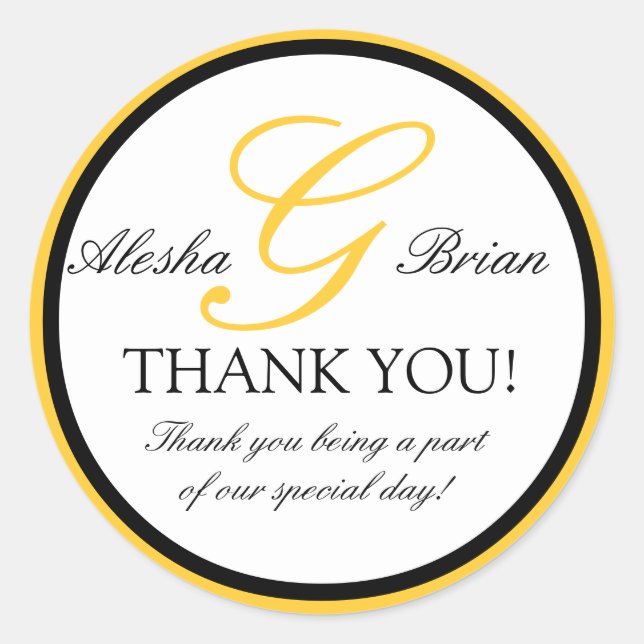 Monogram G Gastgeschenk Hochzeit Danke Stickers (Vorderseite)