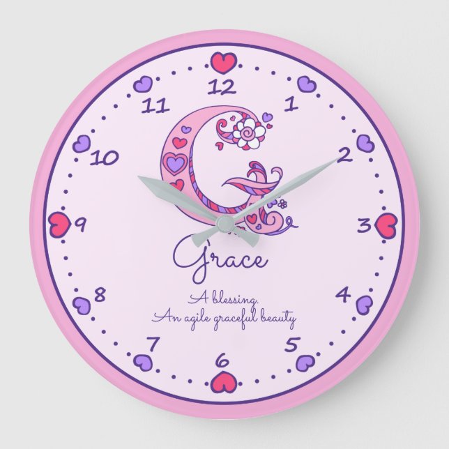 Monogram G-Herzen Mädchen nennen rosa Uhr (Vorderseite)