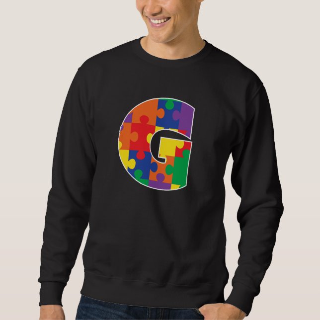 Monogram G in Multi Color Puzzle Pieces Sweatshirt (Vorderseite)