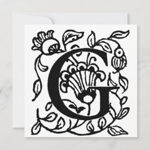 Monogram G Initial Black and White Floral Pattern