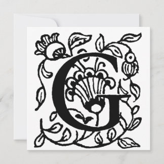 Monogram G Initial Black and White Floral Pattern