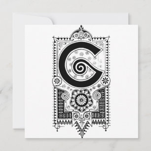 Monogram G Initial Black and White Floral Pattern