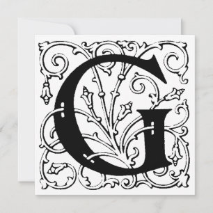 Monogram G Initial Black and White Floral Pattern