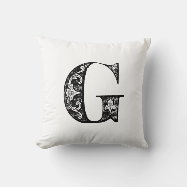 Monogram G Initial Black and White Floral Pattern Kissen (Vorderseite)