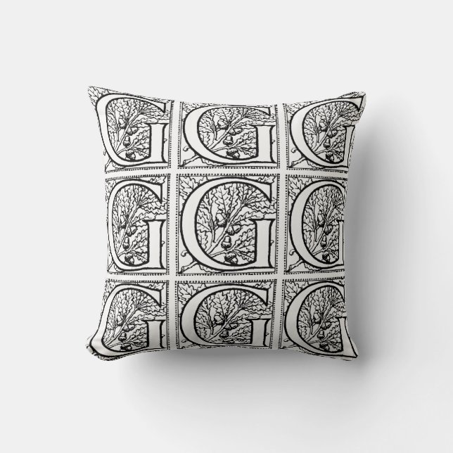 Monogram G Initial Black and White Floral Pattern Kissen (Vorderseite)
