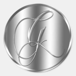 Monogram G Silver Color Wedding Invitation Holiday Runder Aufkleber
