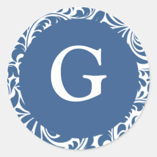 Monogram G Slate Blue Siegel für Hochzeitenthema M Runder Aufkleber