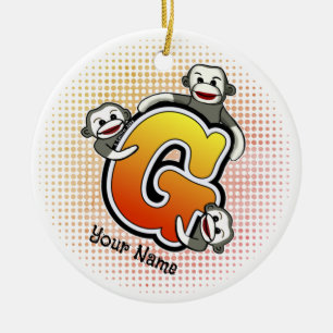 Monogram G Sock Monkey Keramik Ornament