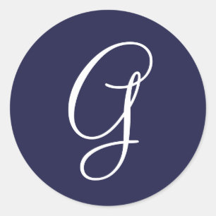 Monogram G, White on Navy Blue, Runder Aufkleber