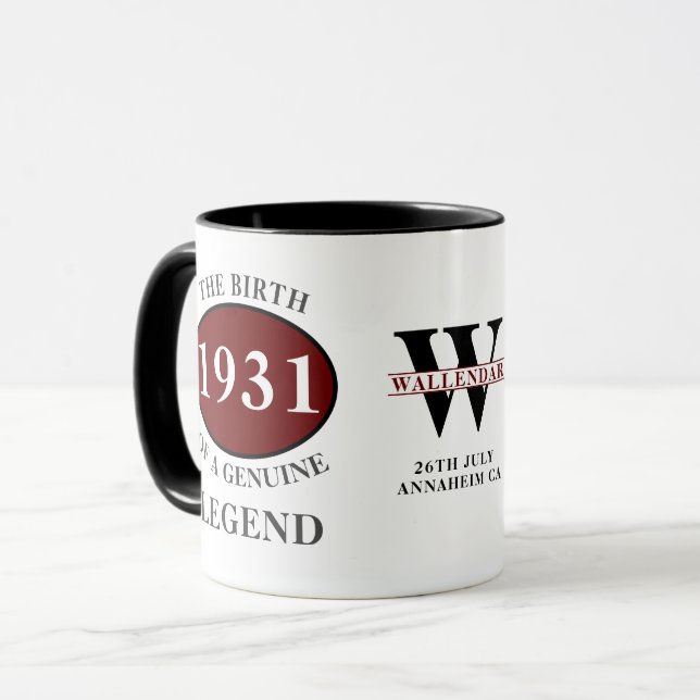 Monogram Geboren 1931 Legend Add Name Tasse (Vorderseite Links)