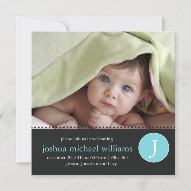 Monogram-Geburtshinweis Einladung (Vorderseite)