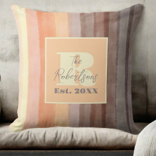 Monogram, gelb-orange-braune Streifen Kissen