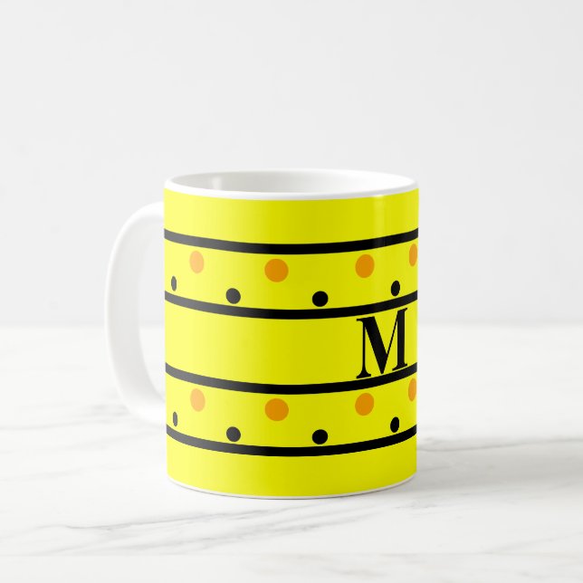 Monogram Gelb-Orange-Polka-Punkte Kaffeetasse (Vorderseite Links)