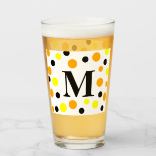 Monogram, gelb-orange schwarze Polka-Punkte Glas
