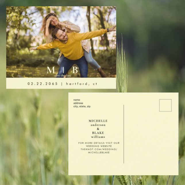 Monogram Gelbes Foto Hochzeit Speichern Sie das Da Postkarte (Von Creator hochgeladen)