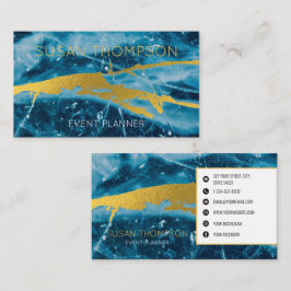 Monogram Geode Agate Gemstone Blue und Gold Visitenkarte