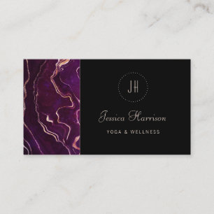 Monogram Geode Dark Lila Black Abstrakt Modern Visitenkarte