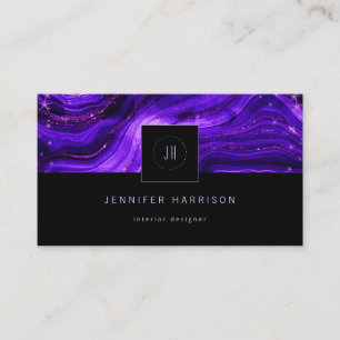 Monogram Geode Lila Black Abstrakt Modern Visitenkarte