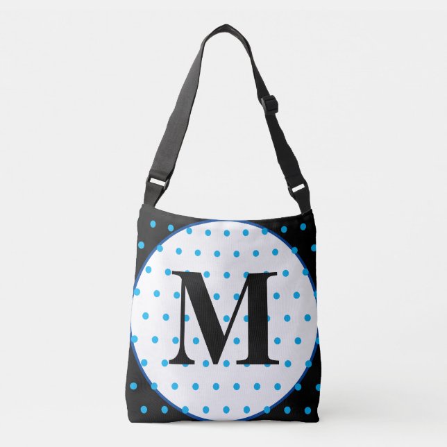 Monogram Geometric Black Polka Dots Tragetaschen Mit Langen Trägern (Vorderseite)