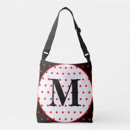 Monogram Geometric Black Red Polka Dots Tragetaschen Mit Langen Trägern