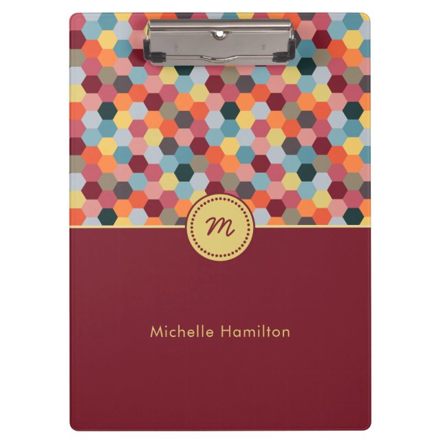 Monogram Geometric Modern Hexagon Clipboard Klemmbrett (Vorderseite)