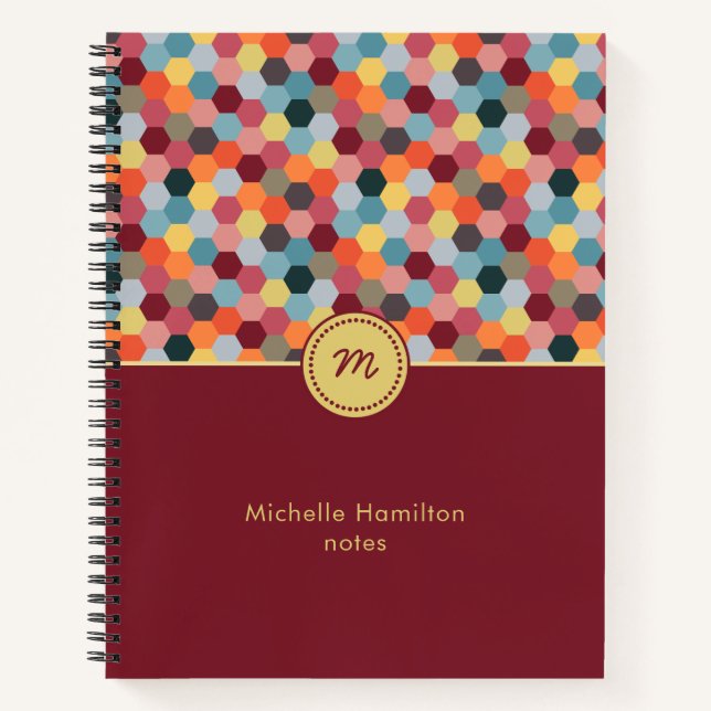 Monogram Geometric Modern Hexagon Spiral Notebook Notizbuch (Vorderseite)