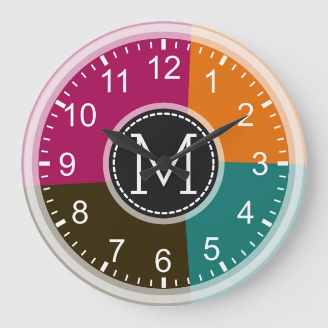 Monogram Geometric Modern Retro Colorful #7 Große Wanduhr (Vorderseite)