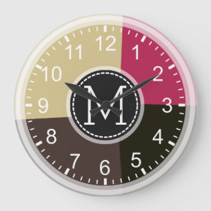 Monogram Geometric Modern Retro Colorful Große Wanduhr