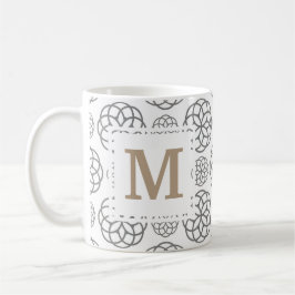 Monogram Geometric Pattern Grau Gold Personalisier Kaffeetasse